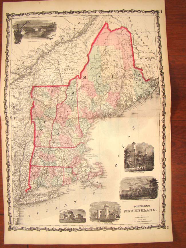 A beauiful Civil War era Map of New England published by Johnson in 1862.